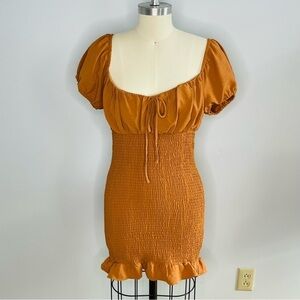 Love Tree Body-con Ruffle Hem Puff Short Sleeve Dress- Size Medium